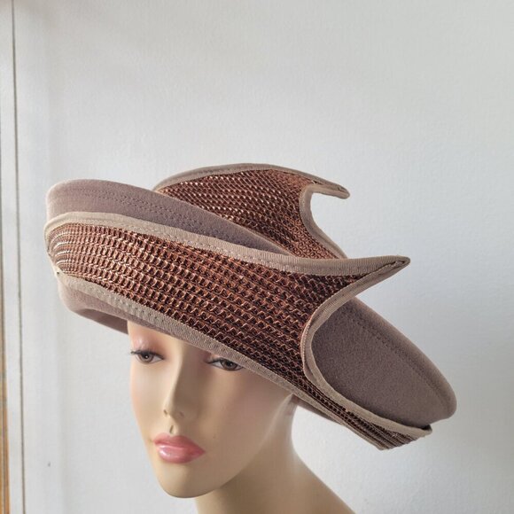 Sandra Bollman NY Neutral-Toned Tan Felt Mesh Fascinator Hat main image 10
